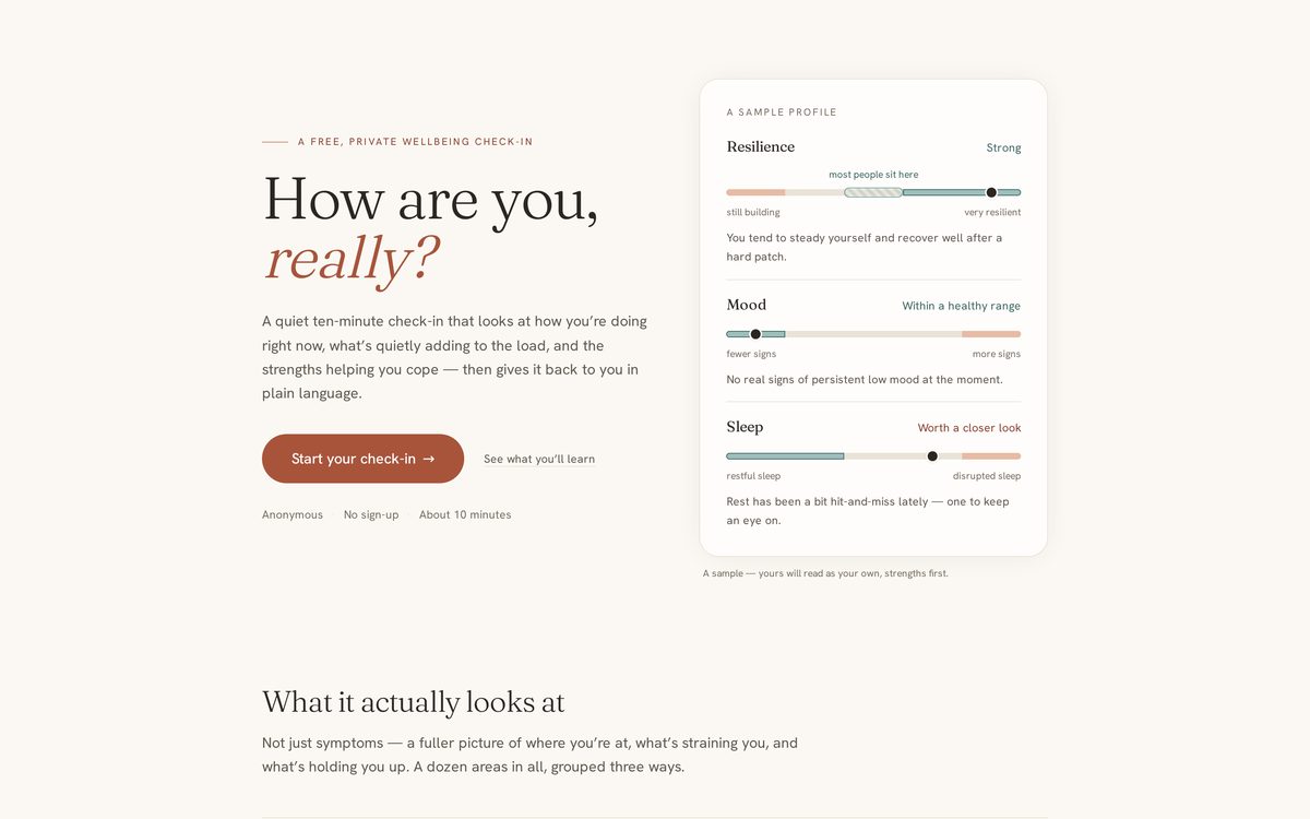 How Are You, Really? — the mental-health check-in landing page